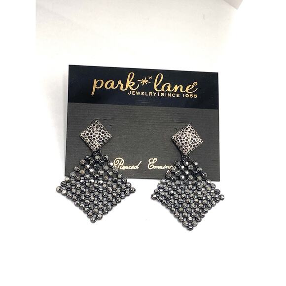 PARK LANE MESH Earrings Dangles Gun Metal Silver Tone New Old Stock Vintage - Picture 1 of 8